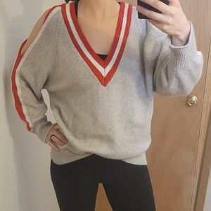 Express cream and red v neck sweater. Size Medium